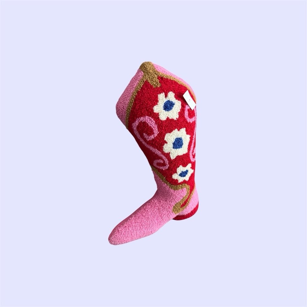Yeehaw! Cowgirl 1 Boot-Shaped Whimsical Floral Decorative Pillow Pink Fabric